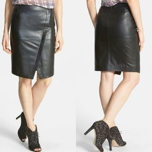 Genuine Leather Halogen Skirt with Front Slit